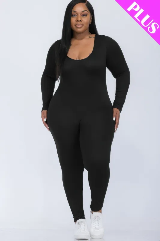 Plus Size Scoop Neck Long Sleeve Bodycon Jumpsuit sold by Gigi Laurent