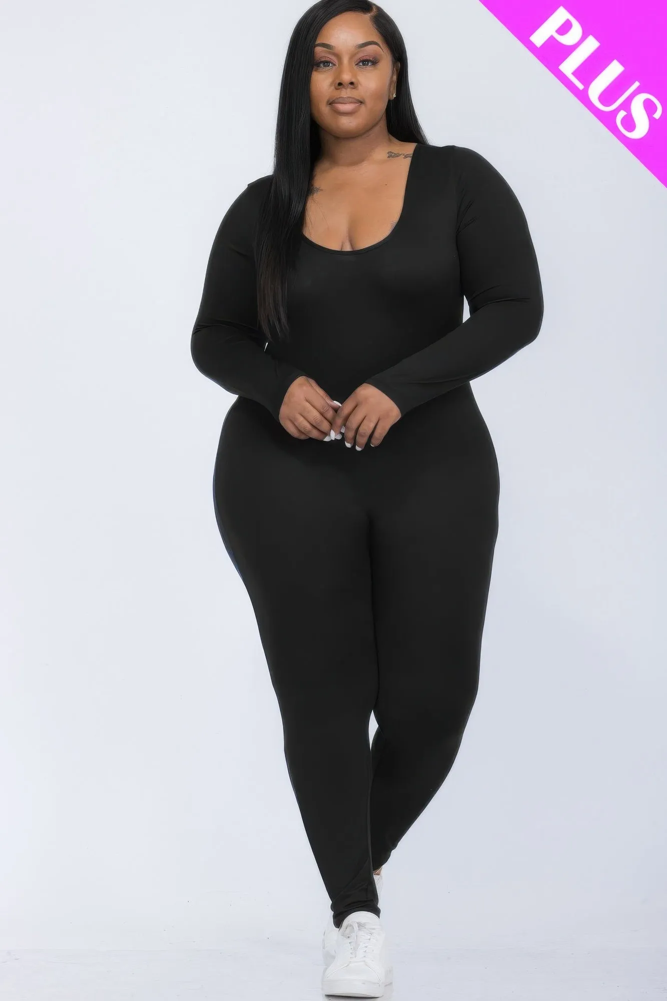 Plus Size Scoop Neck Long Sleeve Bodycon Jumpsuit sold by Gigi Laurent product image thumbnail 2
