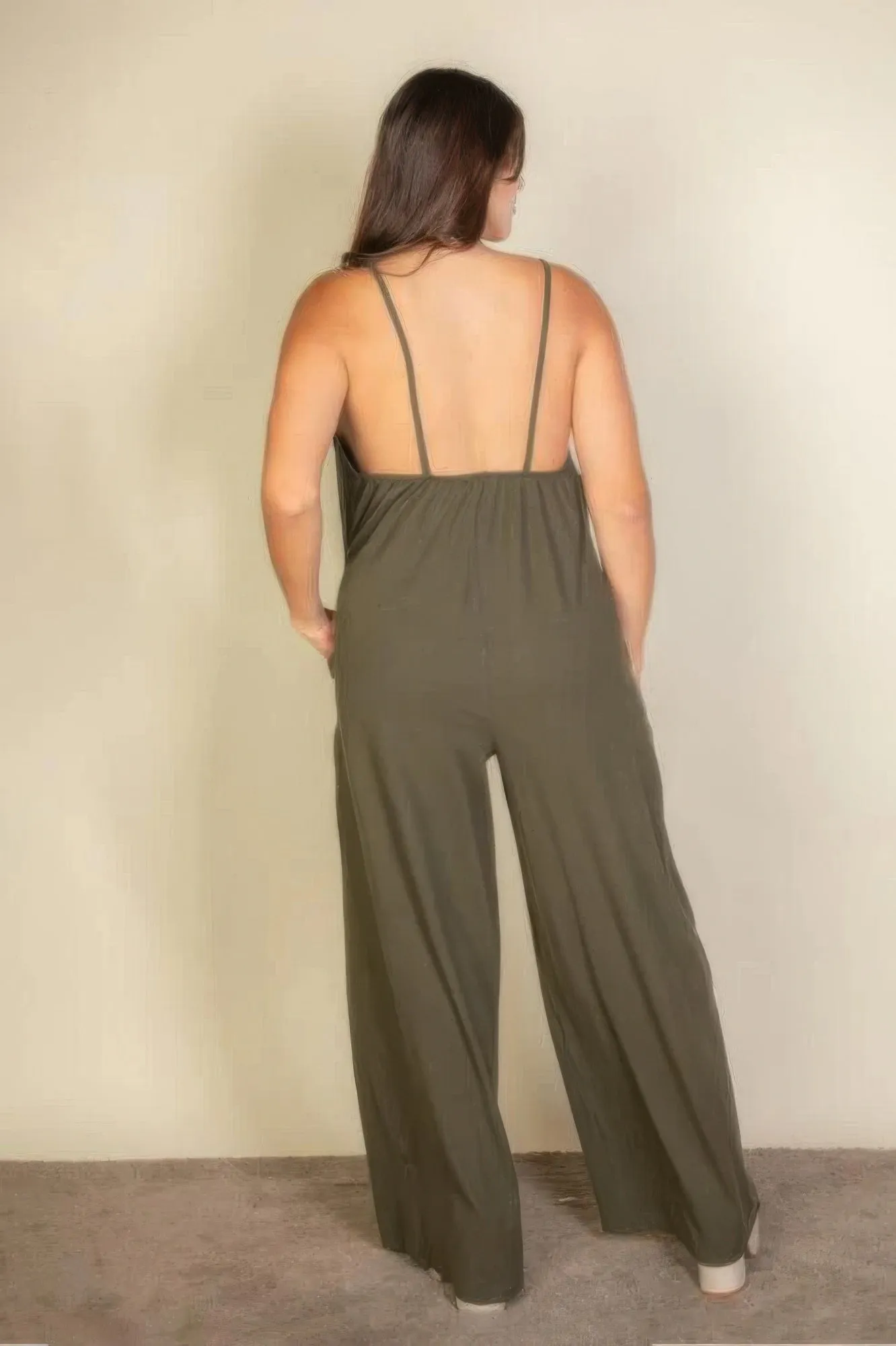 Plus spaghetti strap solid wide jumpsuit sold by Gigi Laurent product image thumbnail 3