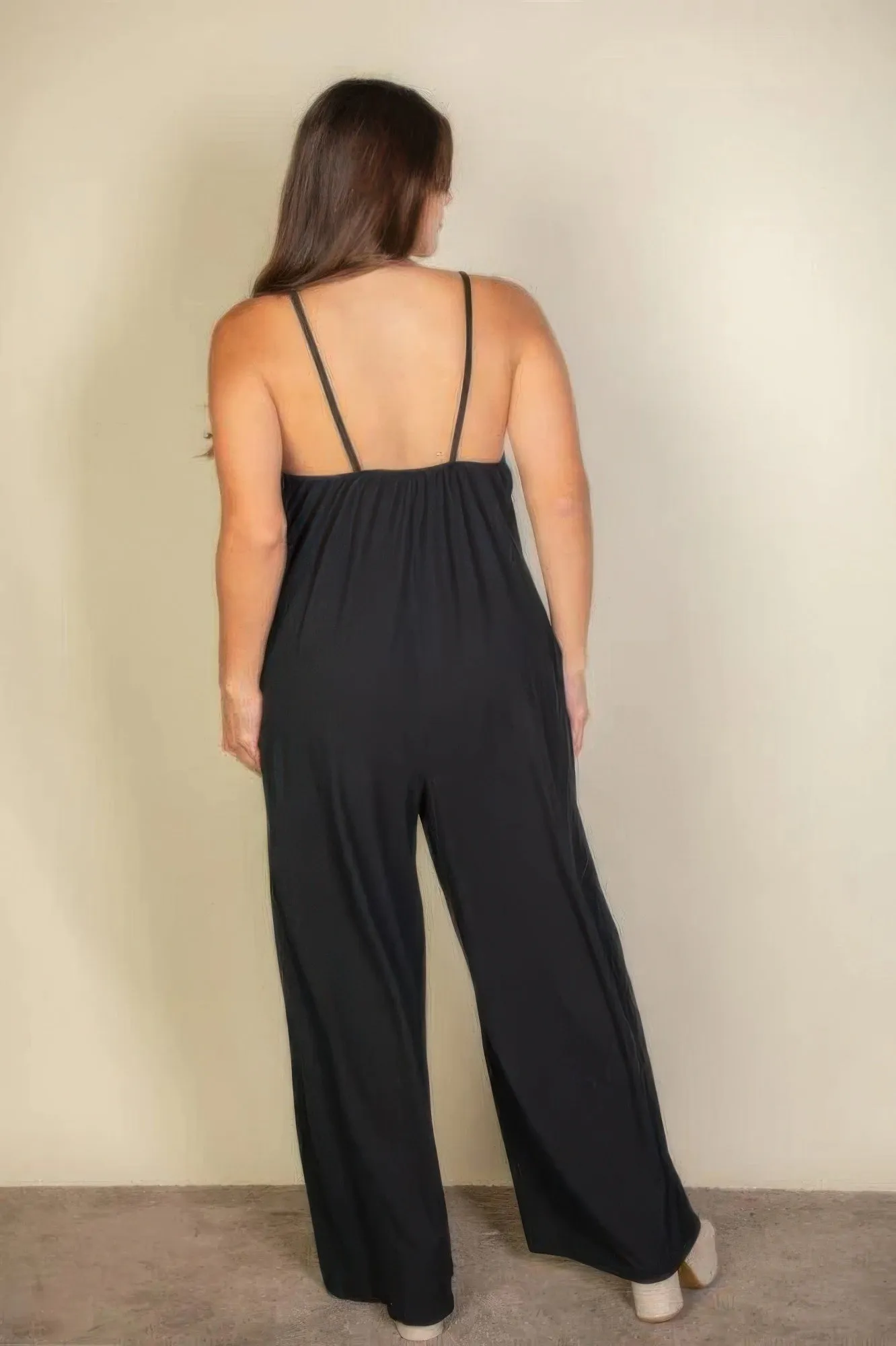 Plus spaghetti strap solid wide jumpsuit sold by Gigi Laurent product image thumbnail 3
