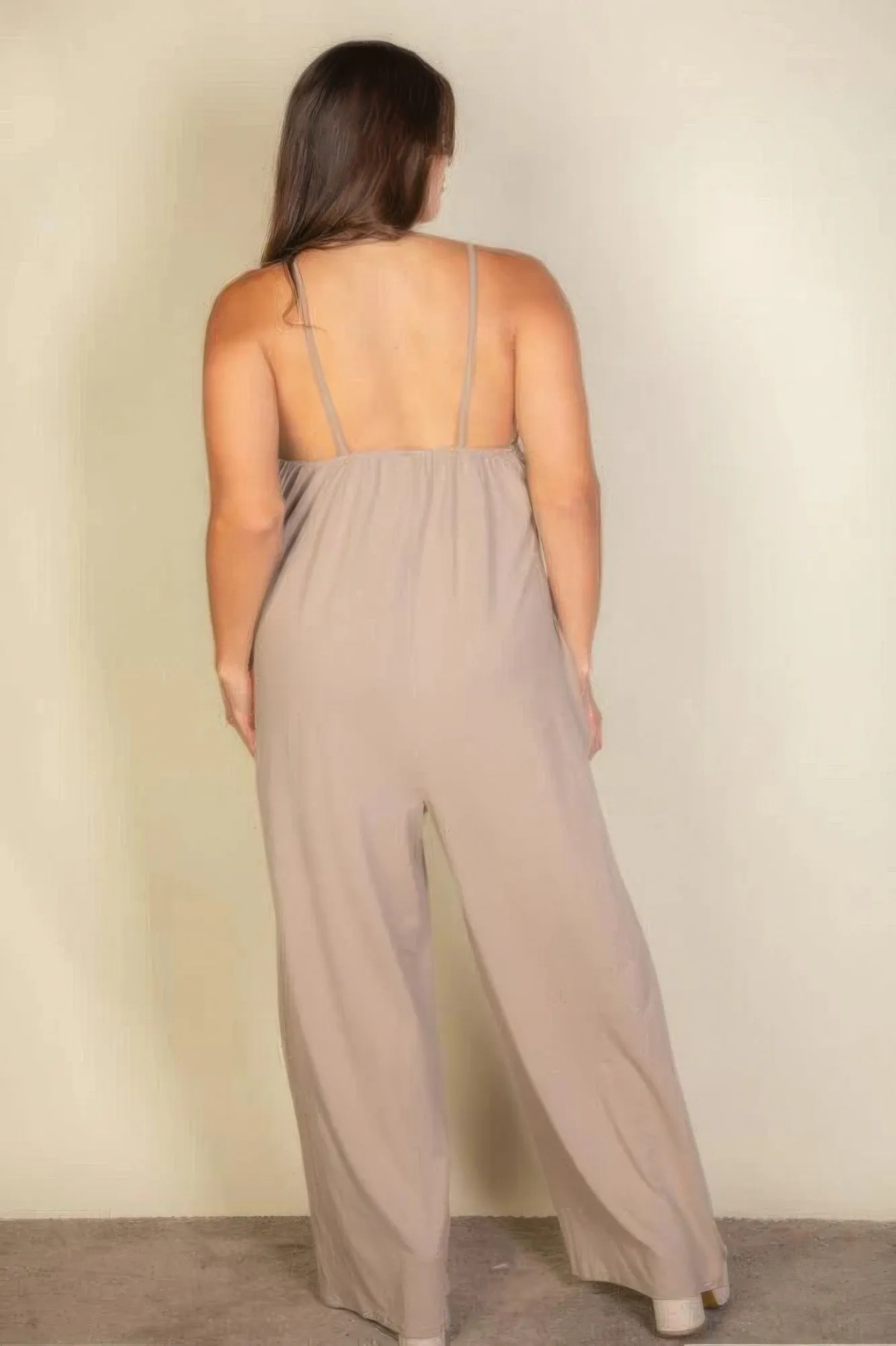 Plus spaghetti strap solid wide jumpsuit sold by Gigi Laurent product image thumbnail 3