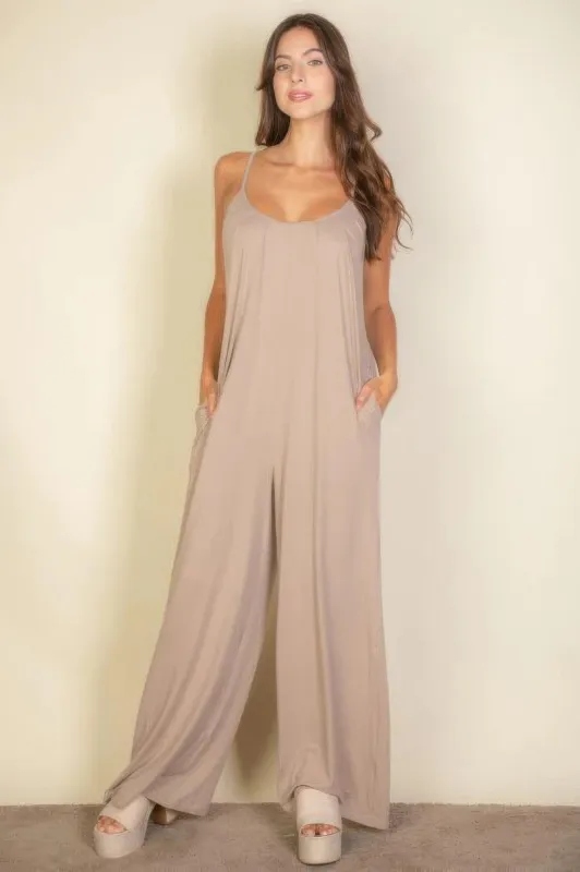 Spaghetti Strap Solid Wide Jumpsuit sold by Gigi Laurent