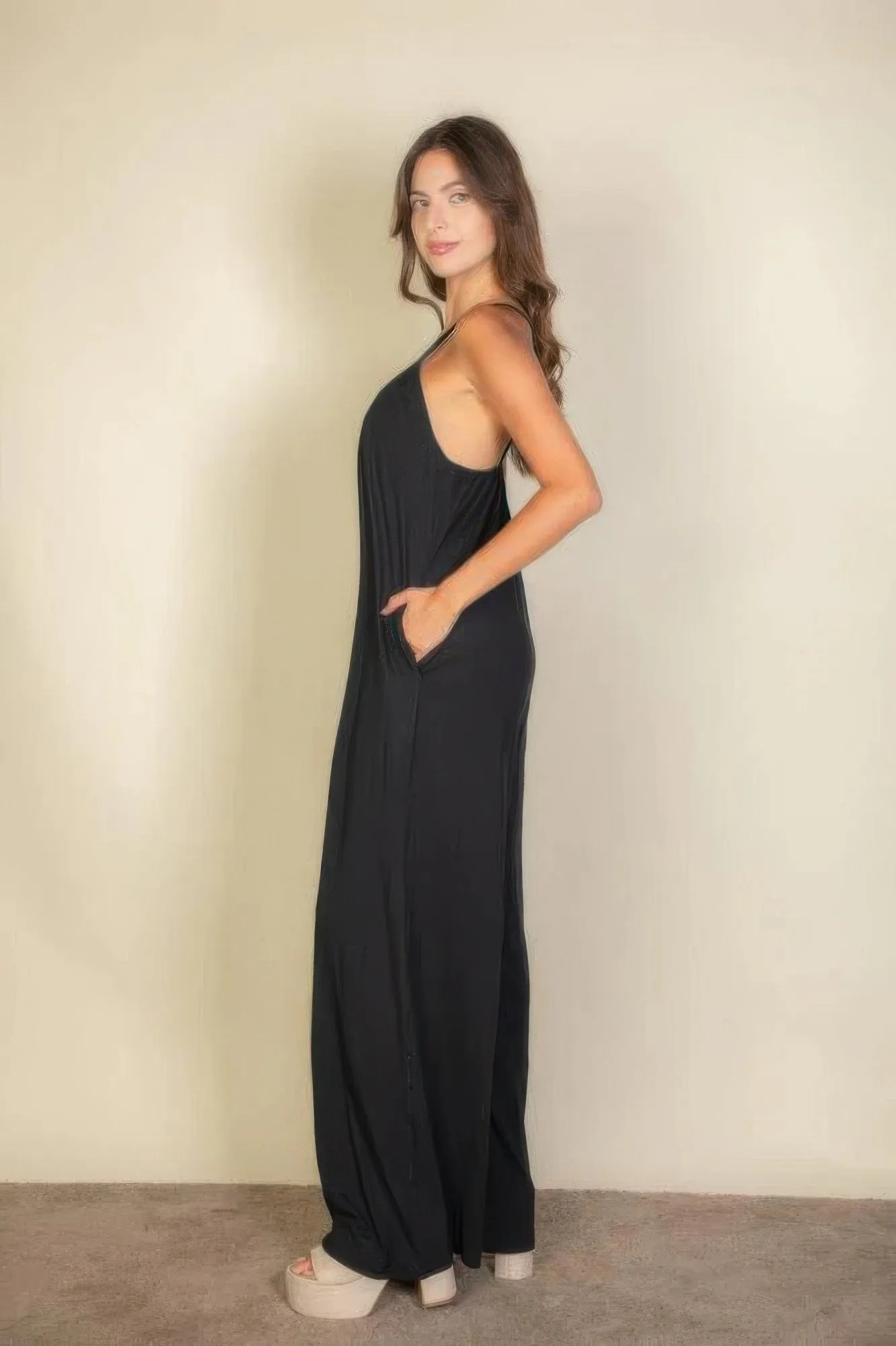 Spaghetti Strap Solid Wide Jumpsuit sold by Gigi Laurent product image thumbnail 3