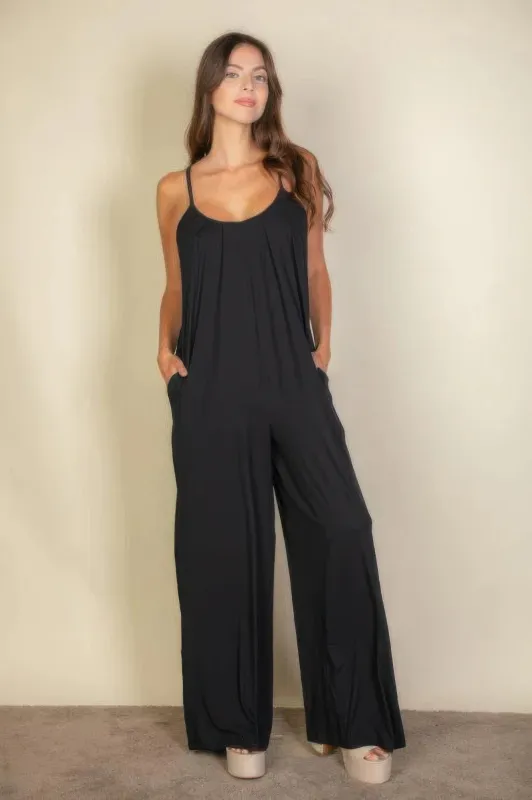 Spaghetti Strap Solid Wide Jumpsuit sold by Gigi Laurent