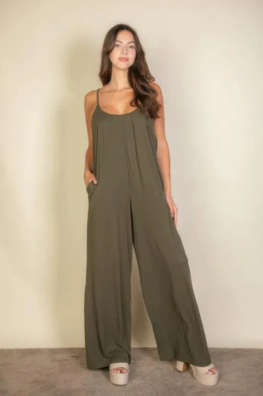 Spaghetti Strap Solid Wide Jumpsuit sold by Gigi Laurent