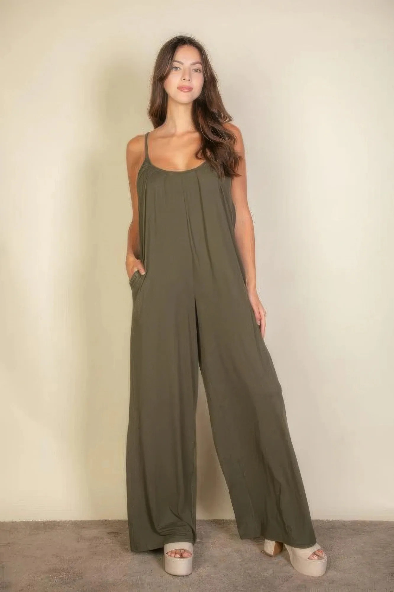 Spaghetti Strap Solid Wide Jumpsuit sold by Gigi Laurent