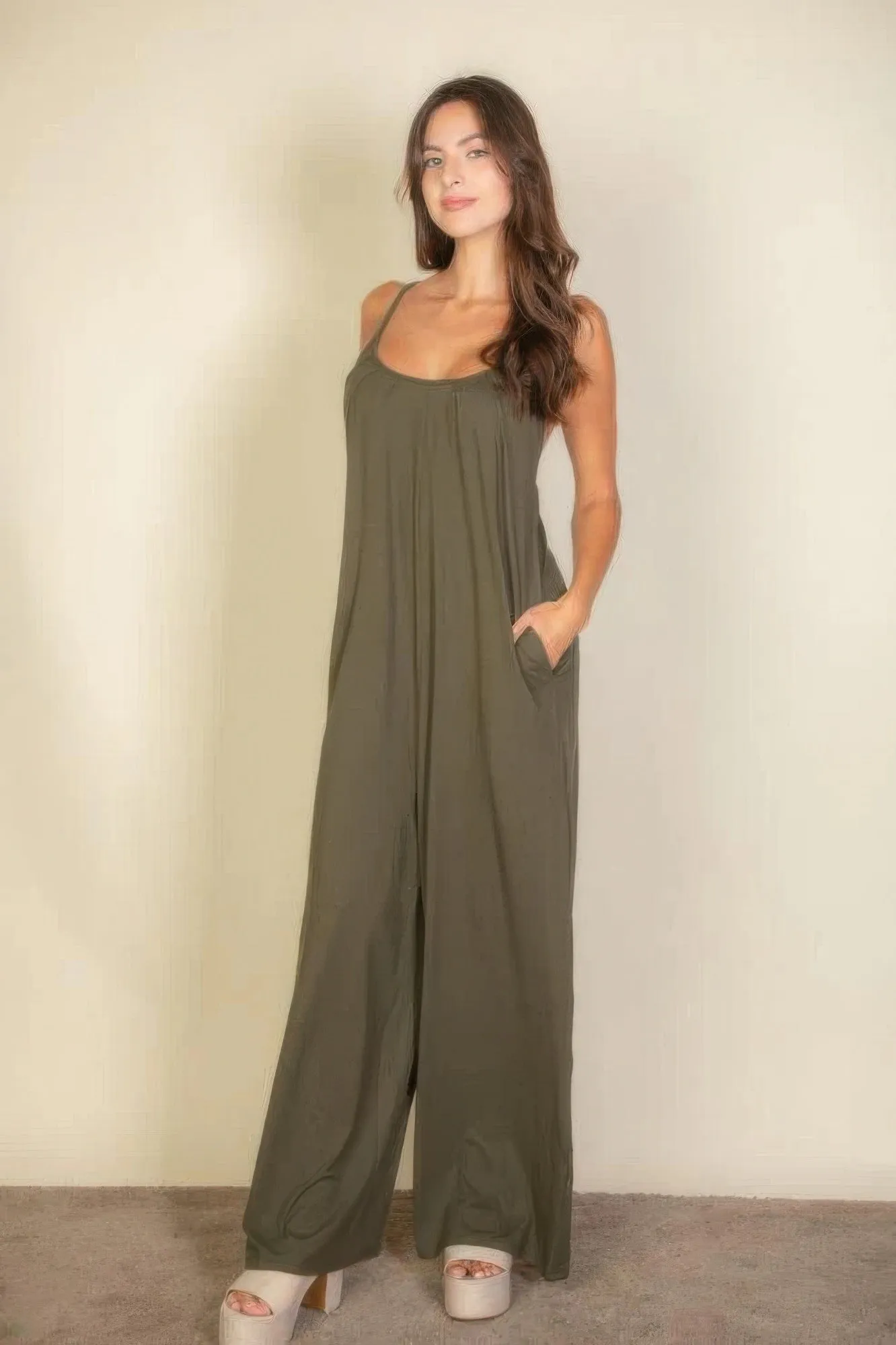 Spaghetti Strap Solid Wide Jumpsuit sold by Gigi Laurent product image thumbnail 2