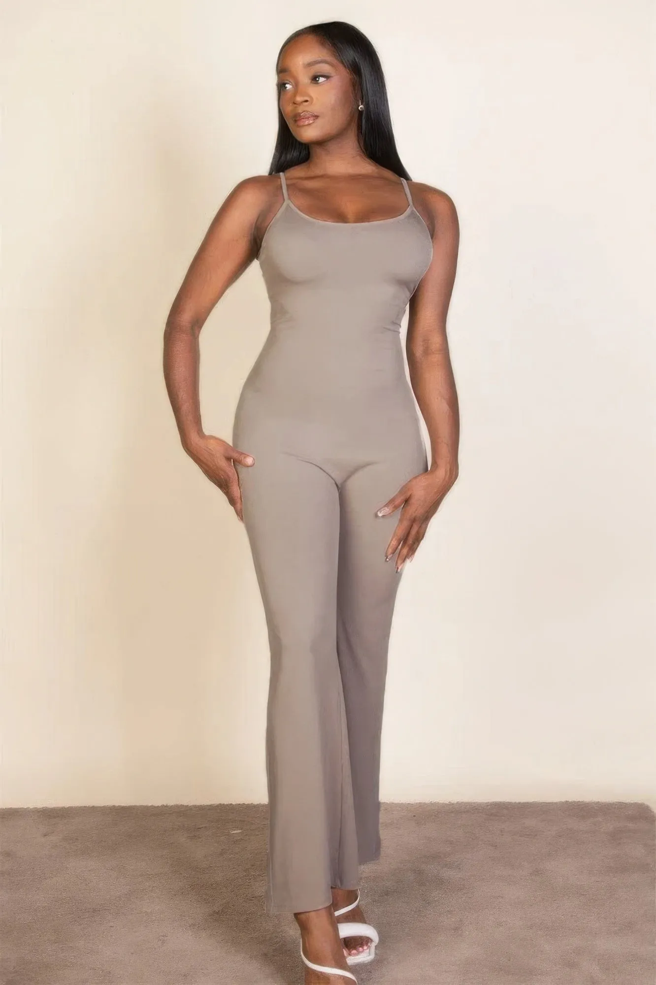 Ribbed sleeveless wide leg jumpsuit sold by Gigi Laurent