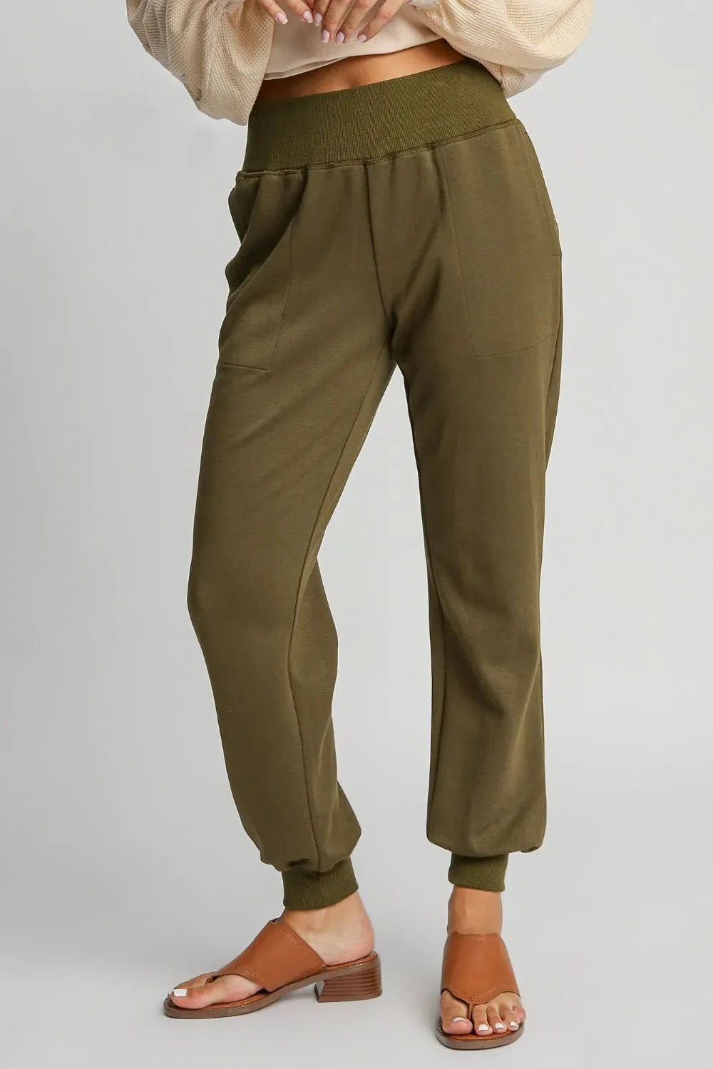 Umgee Full Size High Rise Elastic Waist Knit Joggers with Pockets Plus Size sold by Gigi Laurent product image thumbnail 2