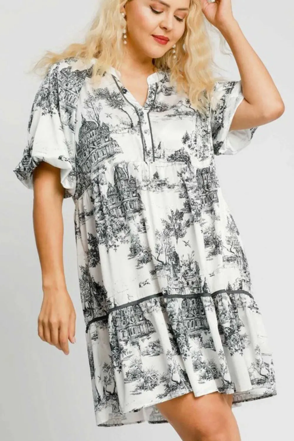 Umgee Full Size Two Tone Landscape Print Dress Plus Size sold by Gigi Laurent product image thumbnail 2