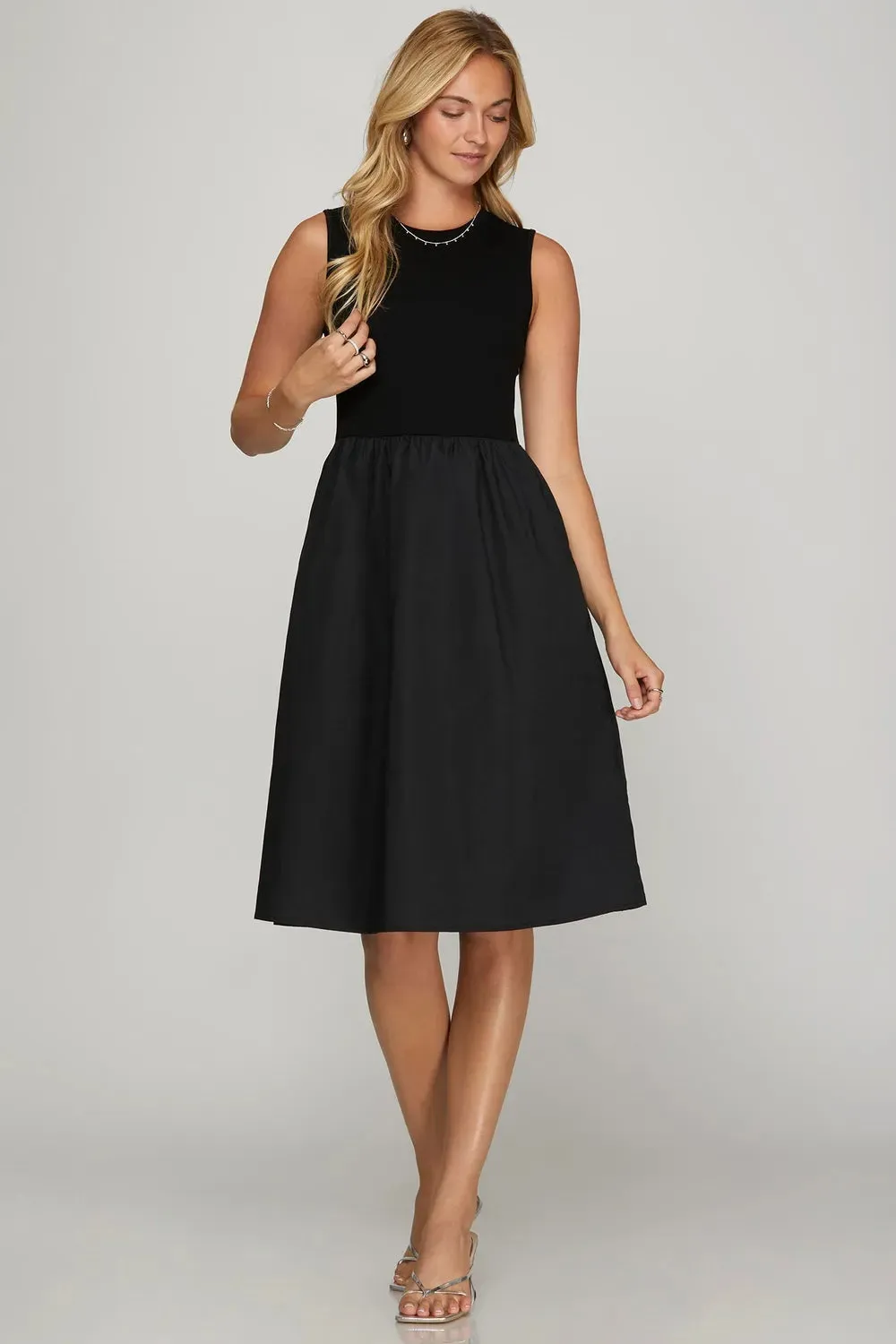 She + Sky Full Size Sleeveless Poplin Woven Midi Dress with Pockets Plus Size sold by Gigi Laurent