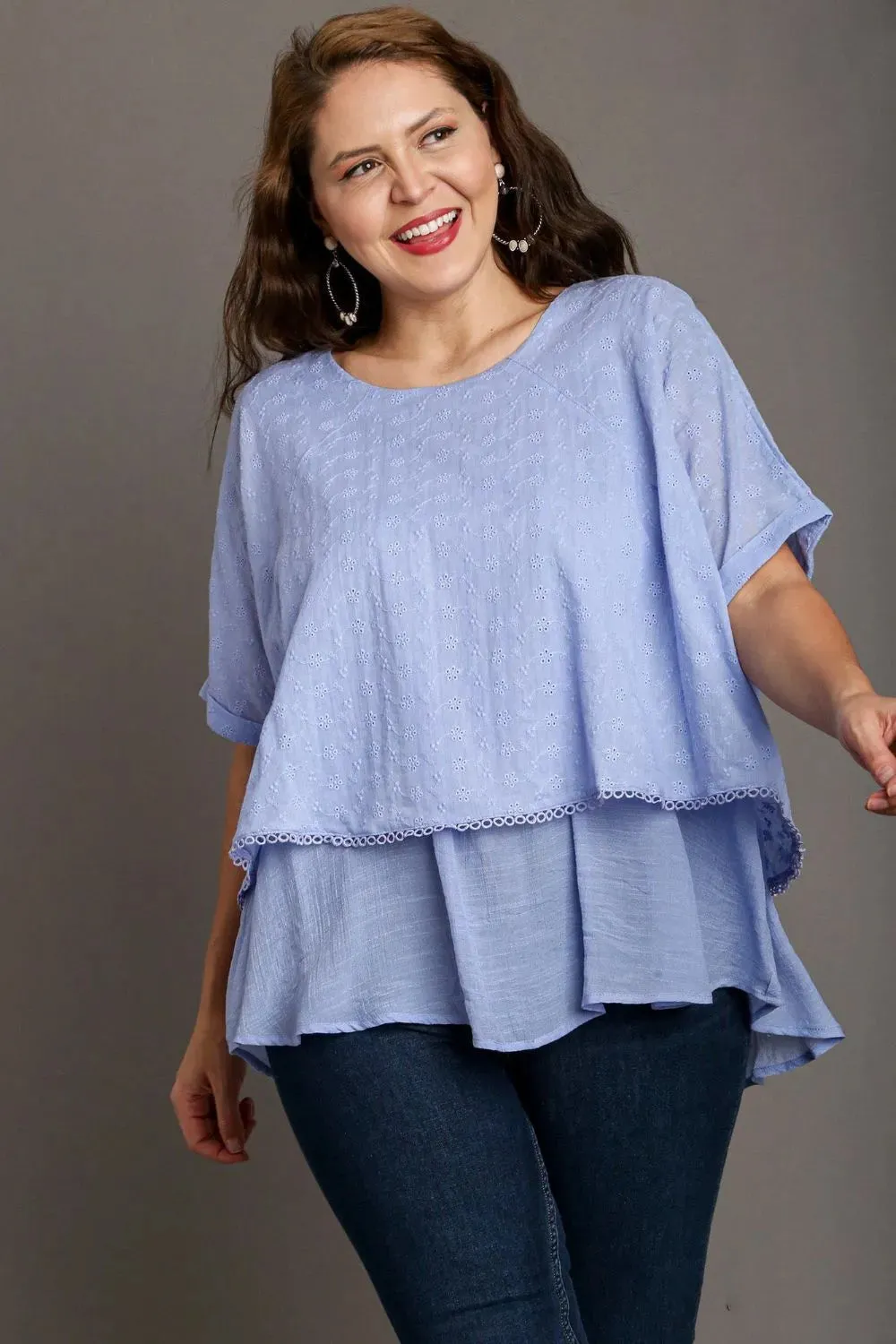 Umgee Full Size Eyelet Layered Short Sleeve Blouse Plus Size sold by Gigi Laurent product image thumbnail 3