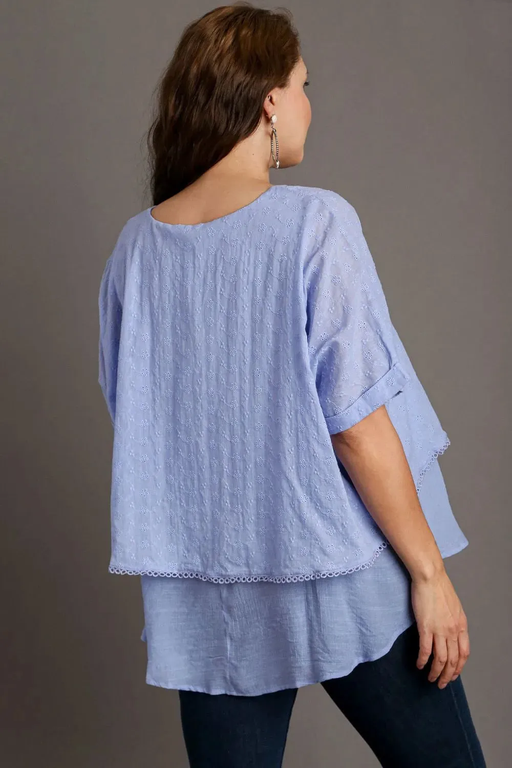 Umgee Full Size Eyelet Layered Short Sleeve Blouse Plus Size sold by Gigi Laurent product image thumbnail 4