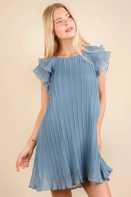 VERY J Plus Size Ruffle Sleeve Pleated Woven Mini Dress sold by Gigi Laurent product image thumbnail 4