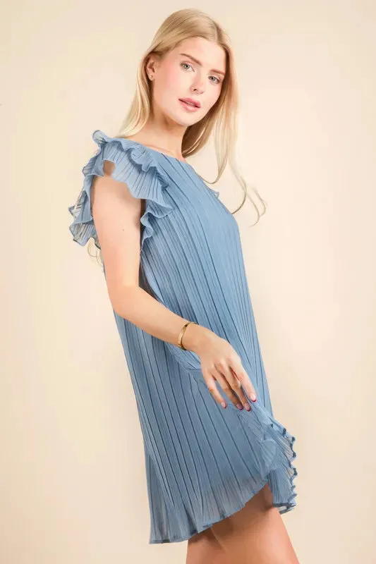 VERY J Plus Size Ruffle Sleeve Pleated Woven Mini Dress sold by Gigi Laurent product image thumbnail 2