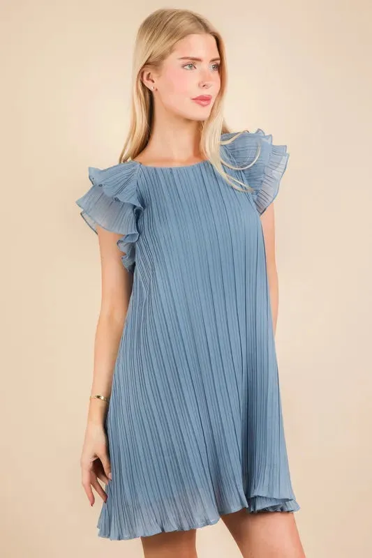 VERY J Plus Size Ruffle Sleeve Pleated Woven Mini Dress sold by Gigi Laurent product image thumbnail 5