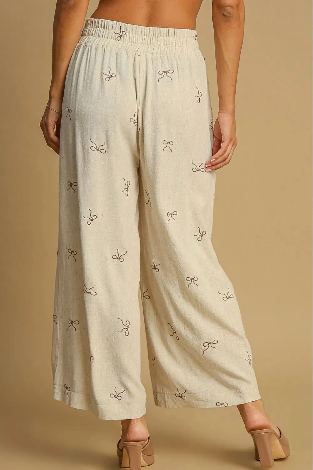 Umgee Full Size Lace Drawstring Embroidered Bow Wide Leg Pants Plus Size sold by Gigi Laurent product image thumbnail 3