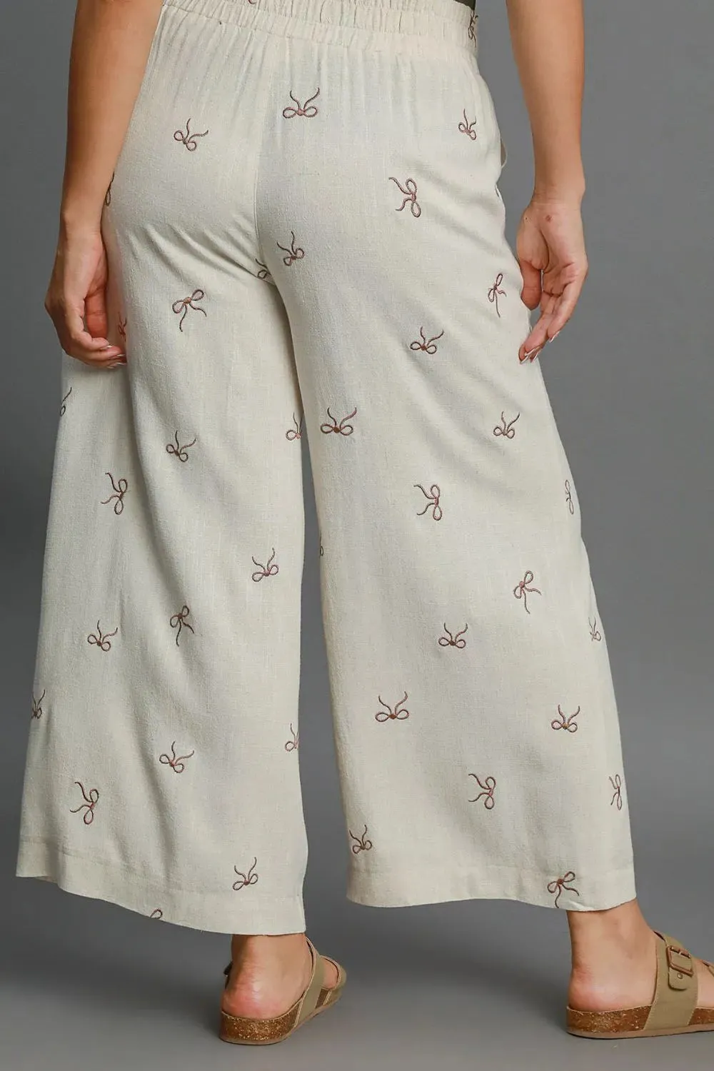 Umgee Full Size Lace Drawstring Embroidered Bow Wide Leg Pants Plus Size sold by Gigi Laurent product image thumbnail 5
