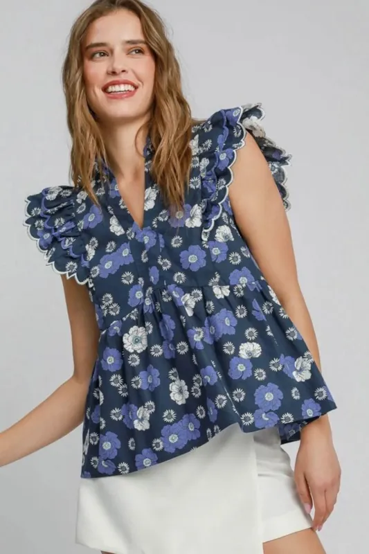 Umgee Full Size Floral Print Peplum Top Plus Size sold by Gigi Laurent