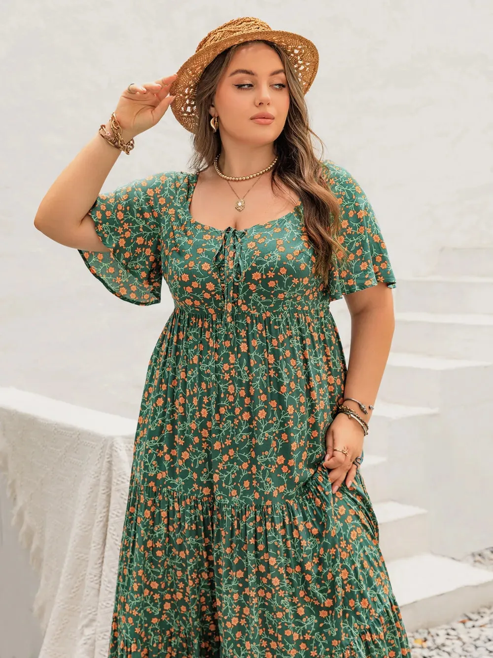 Plus Size Printed Short Sleeve Tiered Maxi Dress sold by Gigi Laurent product image thumbnail 5