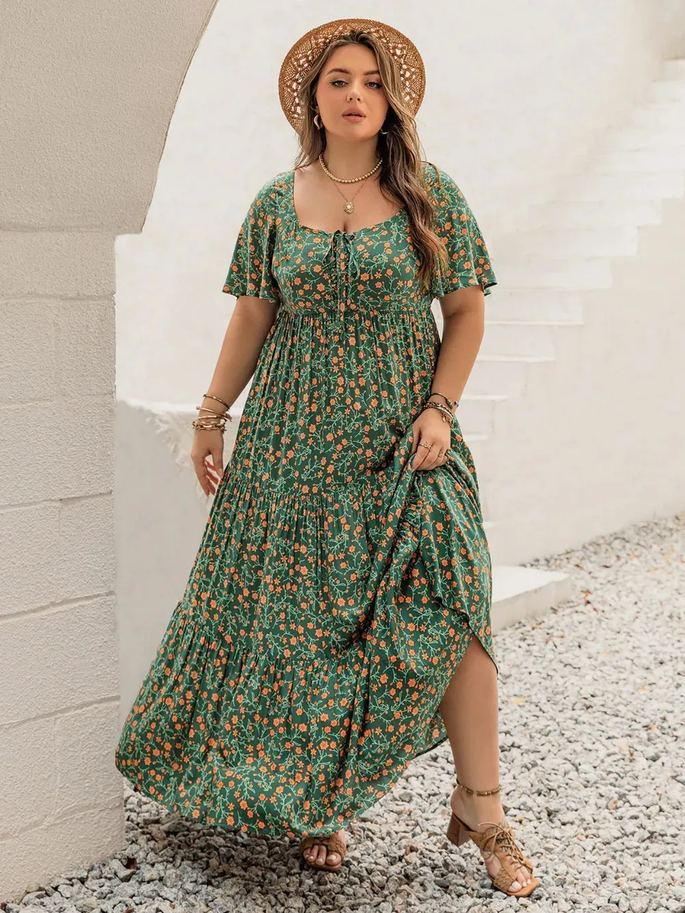 Plus Size Printed Short Sleeve Tiered Maxi Dress sold by Gigi Laurent product image thumbnail 2