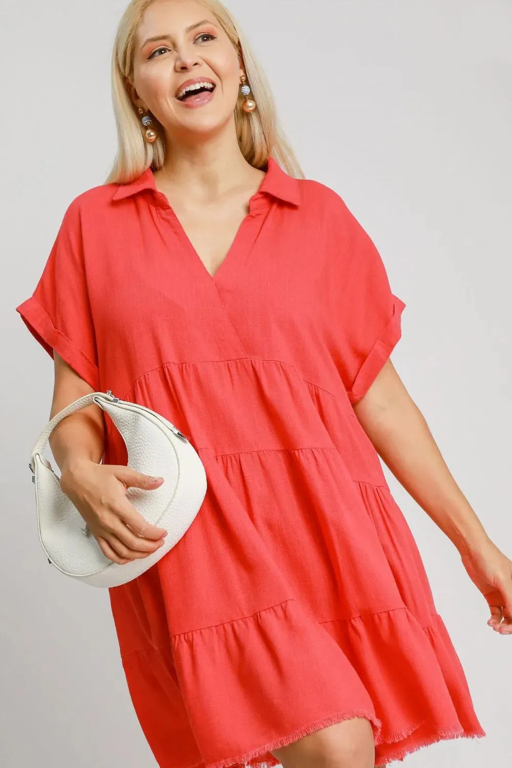 Umgee Full Size Raw Hem Folded Sleeve Tiered Dress Plus Size sold by Gigi Laurent product image thumbnail 3