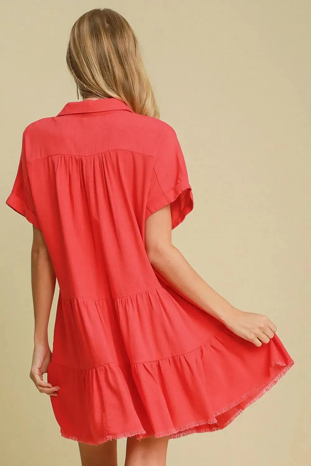 Umgee Full Size Raw Hem Folded Sleeve Tiered Dress Plus Size sold by Gigi Laurent product image thumbnail 2