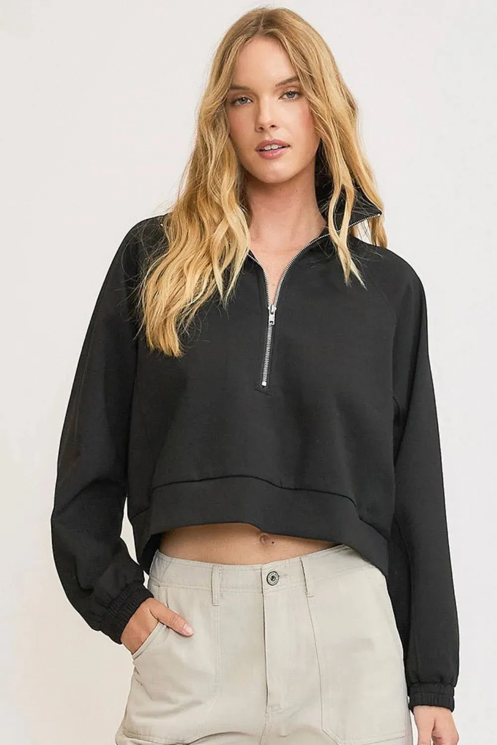 Umgee Full Size Half Zip Cropped Sweatshirt Plus Size sold by Gigi Laurent