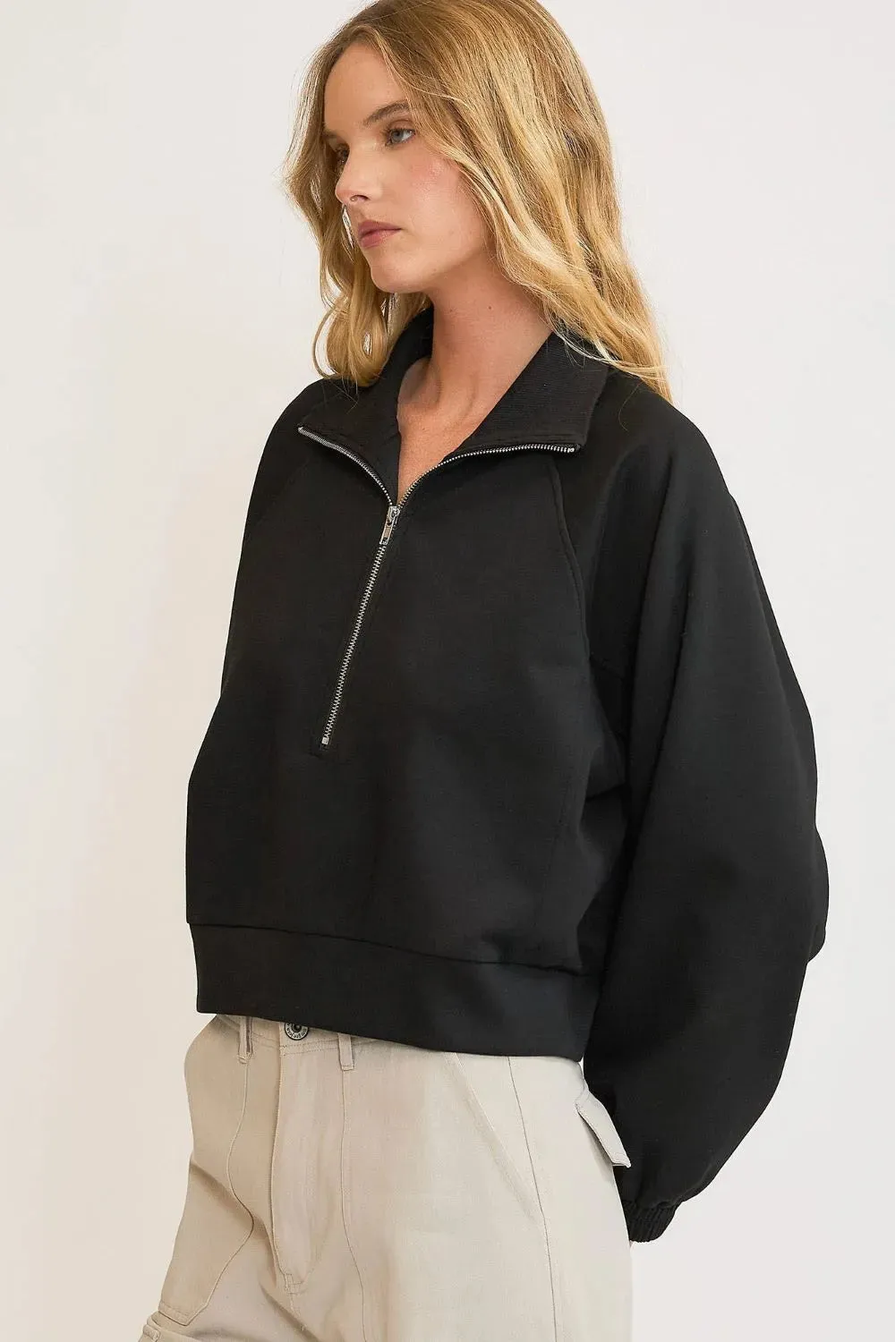 Umgee Full Size Half Zip Cropped Sweatshirt Plus Size sold by Gigi Laurent product image thumbnail 2