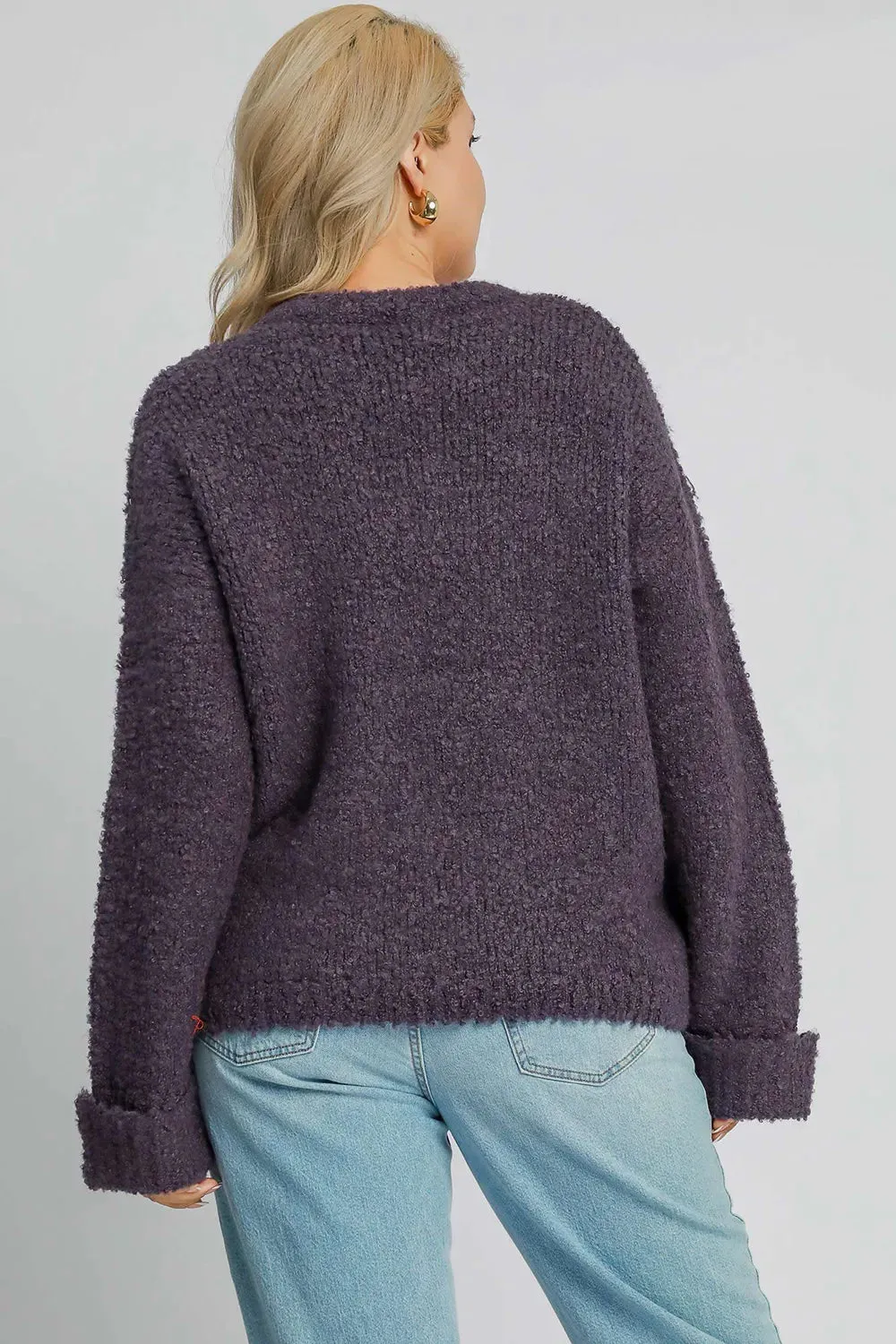 Umgee Full Size Round Neck Long Sleeve Boucle Sweater Plus Size sold by Gigi Laurent product image thumbnail 5