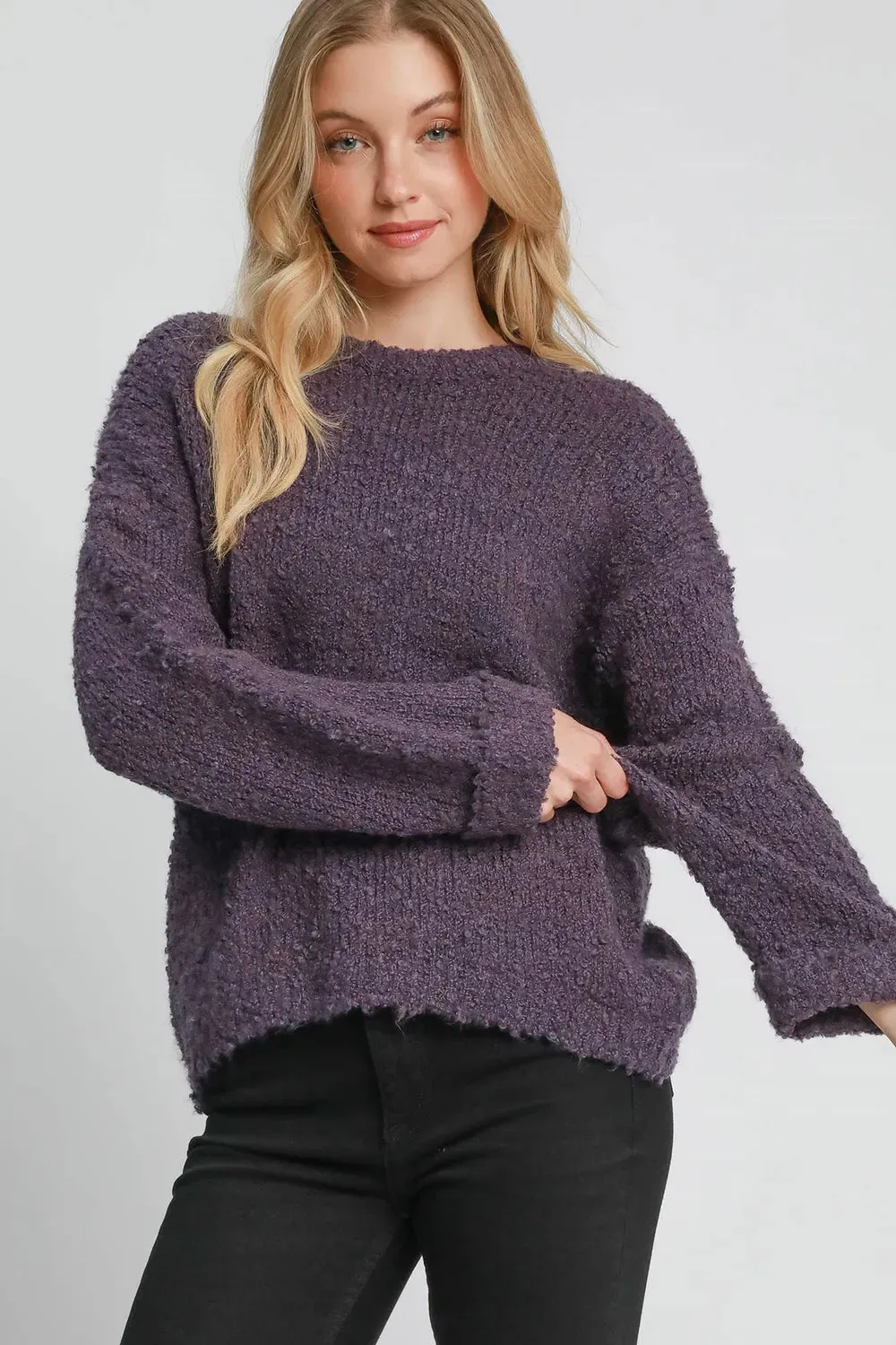 Umgee Full Size Round Neck Long Sleeve Boucle Sweater Plus Size sold by Gigi Laurent
