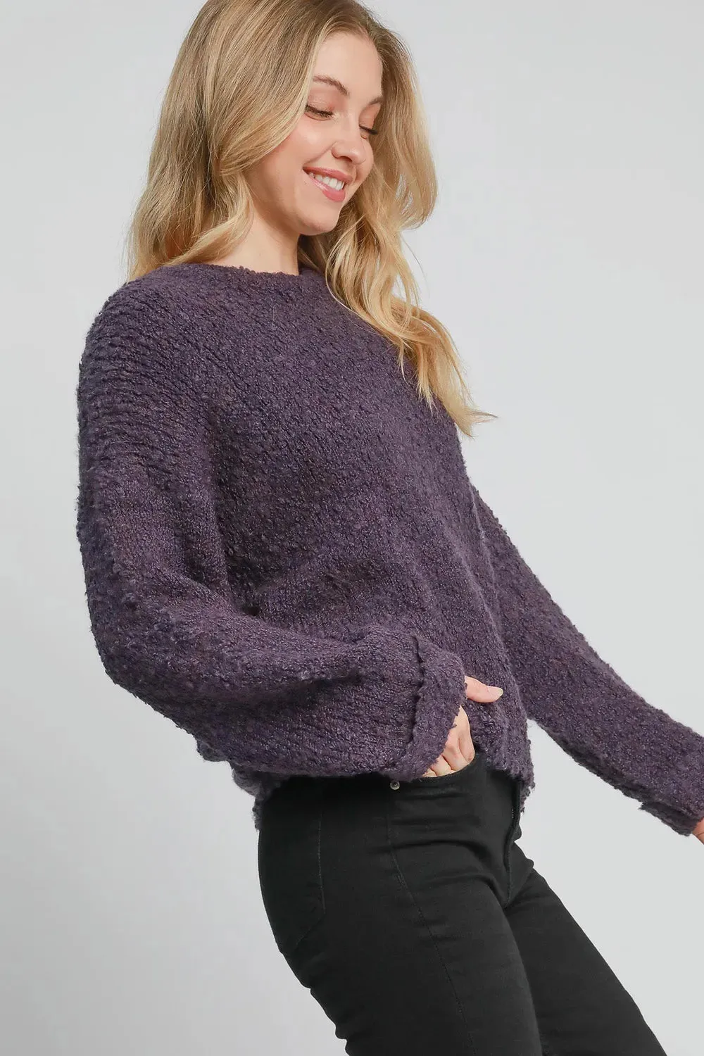 Umgee Full Size Round Neck Long Sleeve Boucle Sweater Plus Size sold by Gigi Laurent product image thumbnail 2