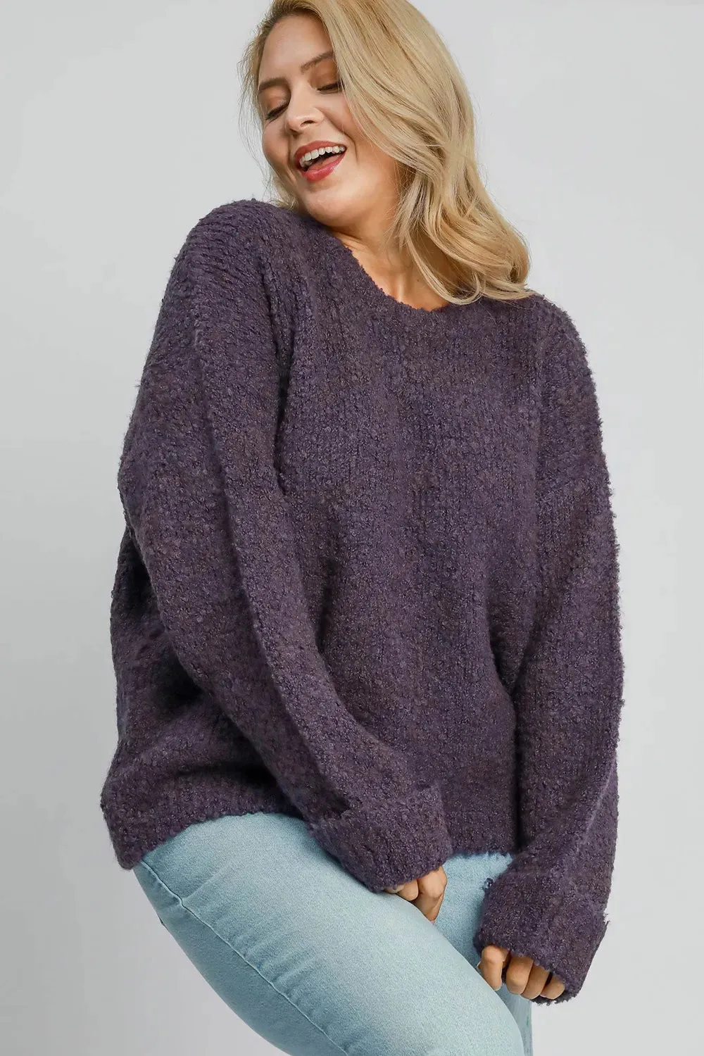 Umgee Full Size Round Neck Long Sleeve Boucle Sweater Plus Size sold by Gigi Laurent product image thumbnail 4