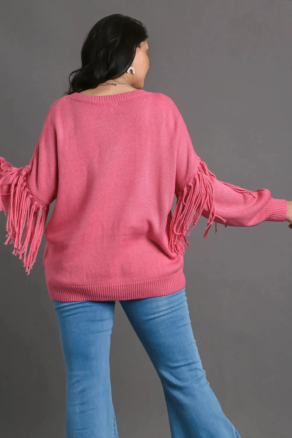 Umgee Full Size Fringe Round Neck Long Sleeve Sweater Plus Size sold by Gigi Laurent product image thumbnail 5