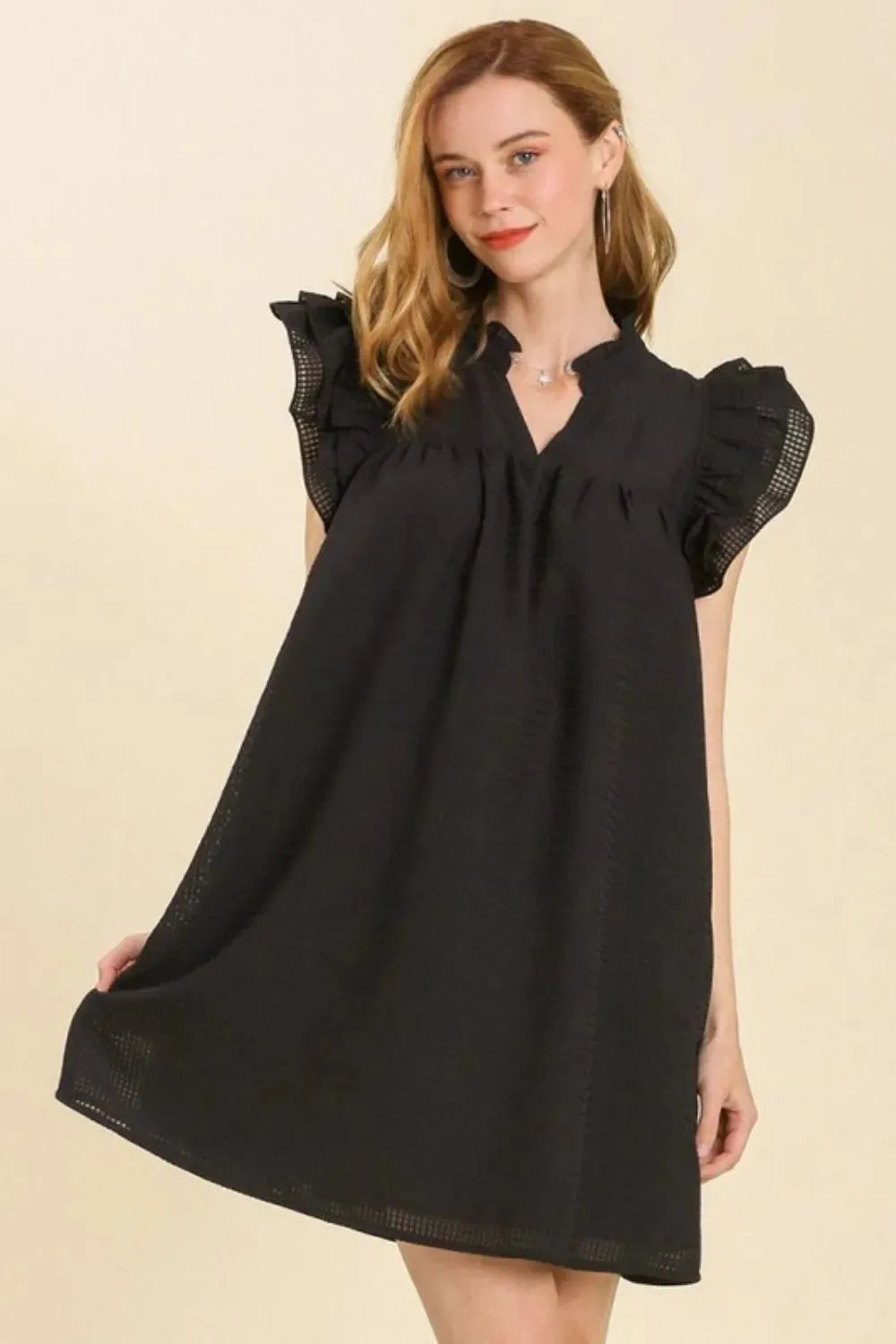 Umgee Full Size Layered Ruffle Sleeve Mini Dress Plus Size sold by Gigi Laurent
