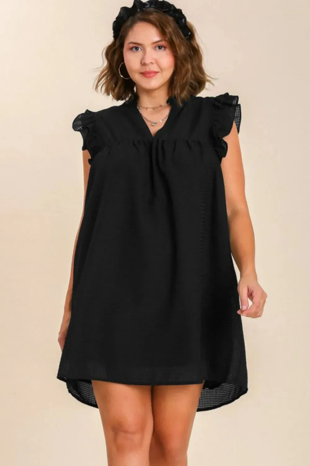 Umgee Full Size Layered Ruffle Sleeve Mini Dress Plus Size sold by Gigi Laurent product image thumbnail 2