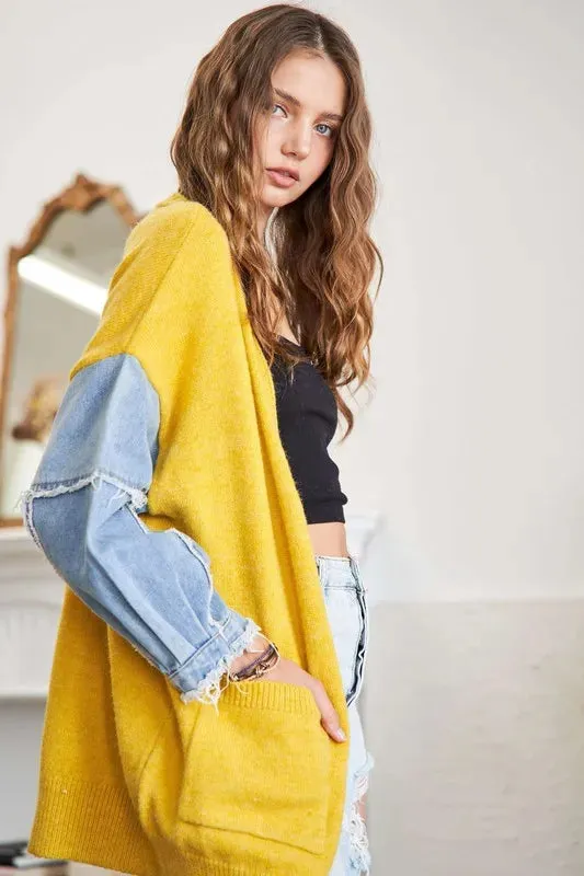 ADORA Full Size Frayed Denim Sleeve Sweater Cardigan Plus Size sold by Gigi Laurent product image thumbnail 3