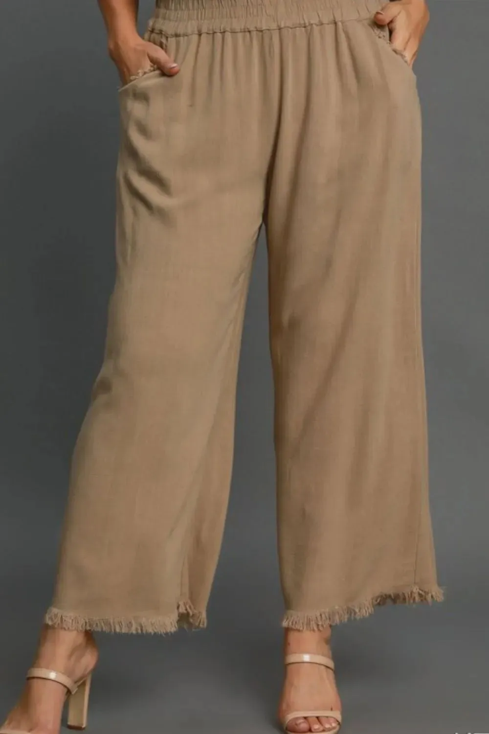 Umgee Full Size Linen Blend Elastic Waistband Wide Leg Pants Plus Size sold by Gigi Laurent product image thumbnail 2