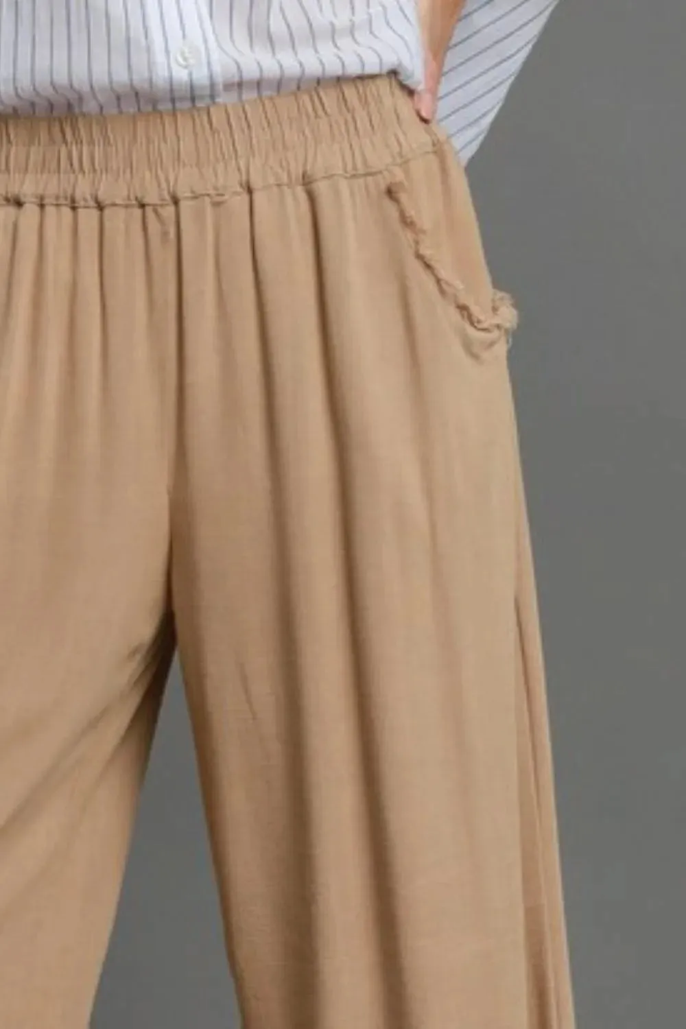 Umgee Full Size Linen Blend Elastic Waistband Wide Leg Pants Plus Size sold by Gigi Laurent product image thumbnail 3
