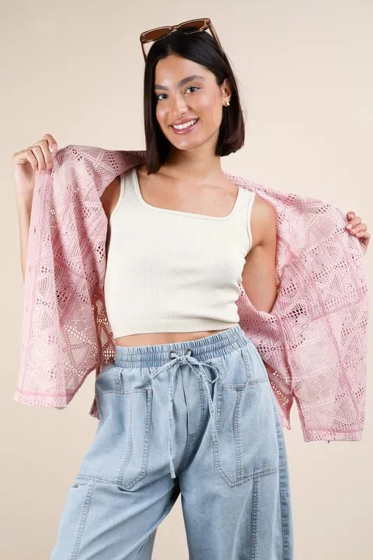 VERY J Plus Size Oversized Crochet Button Down Shirt Top sold by Gigi Laurent product image thumbnail 5