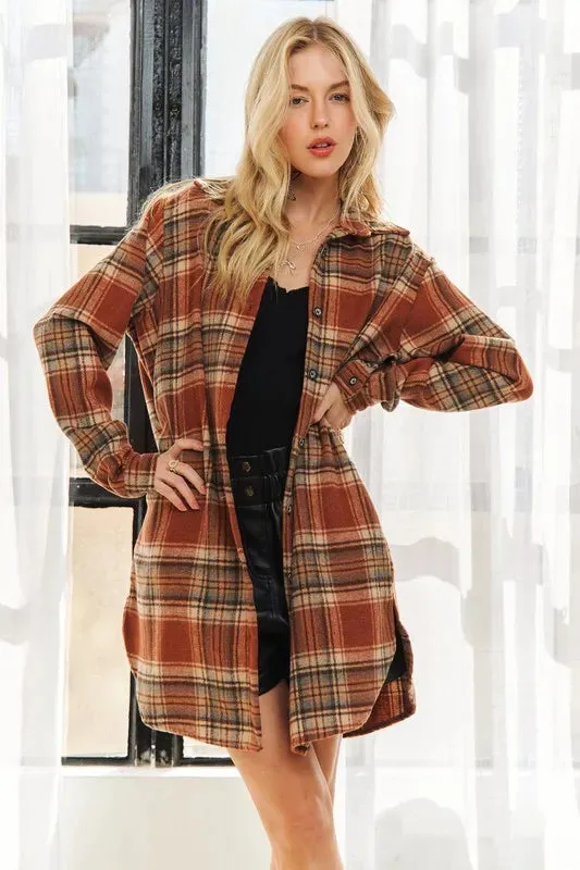 ADORA Full Size Button Down Flannel Shacket Plus Size sold by Gigi Laurent