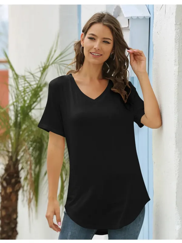 Full Size Solid V-Neck Short Sleeve T-Shirt Plus Size sold by Gigi Laurent