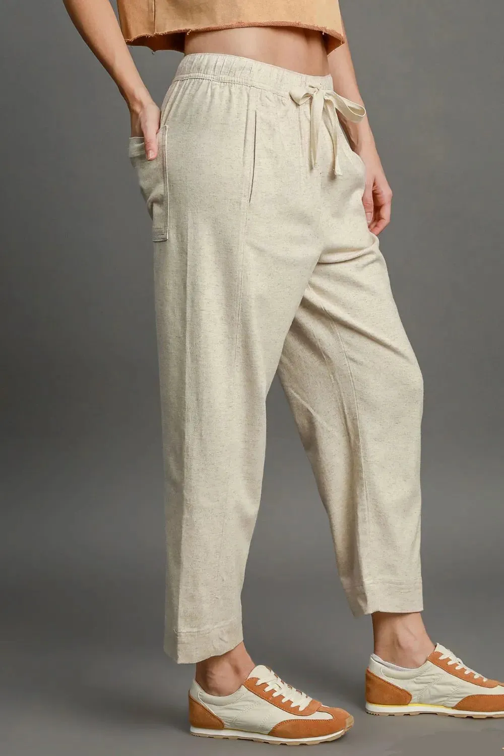 Umgee Full Size Drawstring Elastic Waistband Linen Blend Pants Plus Size sold by Gigi Laurent product image thumbnail 3