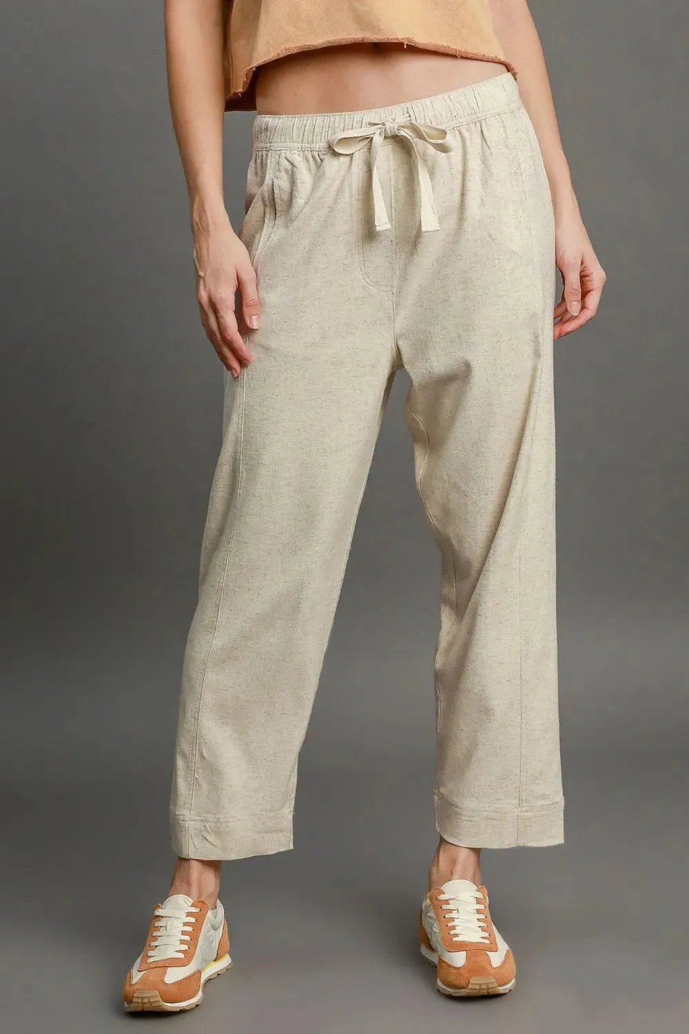 Umgee Full Size Drawstring Elastic Waistband Linen Blend Pants Plus Size sold by Gigi Laurent
