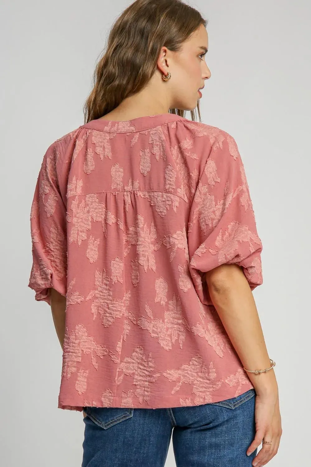 Umgee Full Size Notched Button Detail Half Sleeve Blouse Plus Size sold by Gigi Laurent product image thumbnail 3