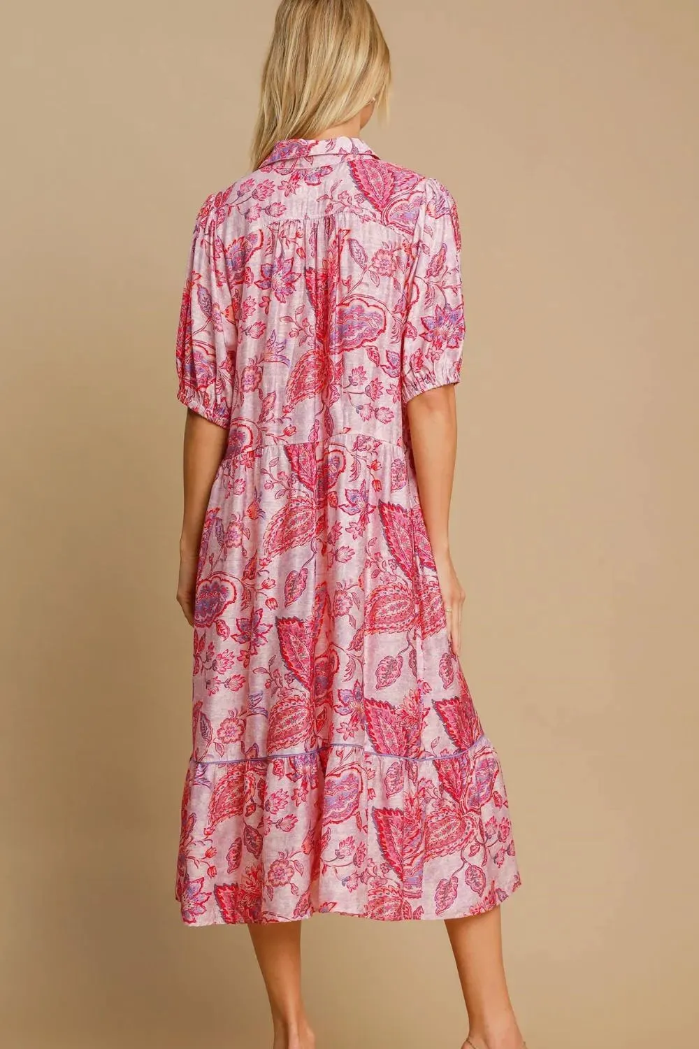 Umgee Full Size Ruffled Hem Floral Paisley Print Half Sleeve Midi Dress Plus Size sold by Gigi Laurent product image thumbnail 3
