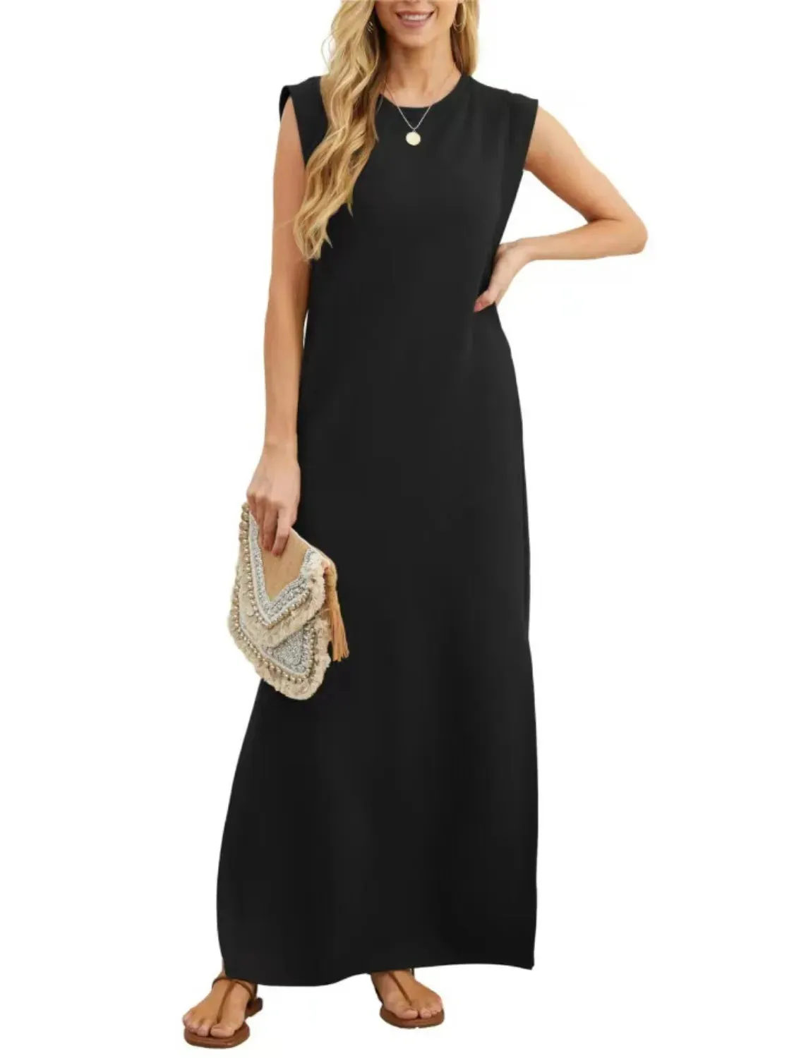 Full Size Slit Round Neck Sleeveless Maxi Tank Dress Plus Size sold by Gigi Laurent product image thumbnail 3