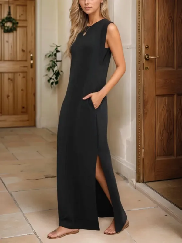 Full Size Slit Round Neck Sleeveless Maxi Tank Dress Plus Size sold by Gigi Laurent