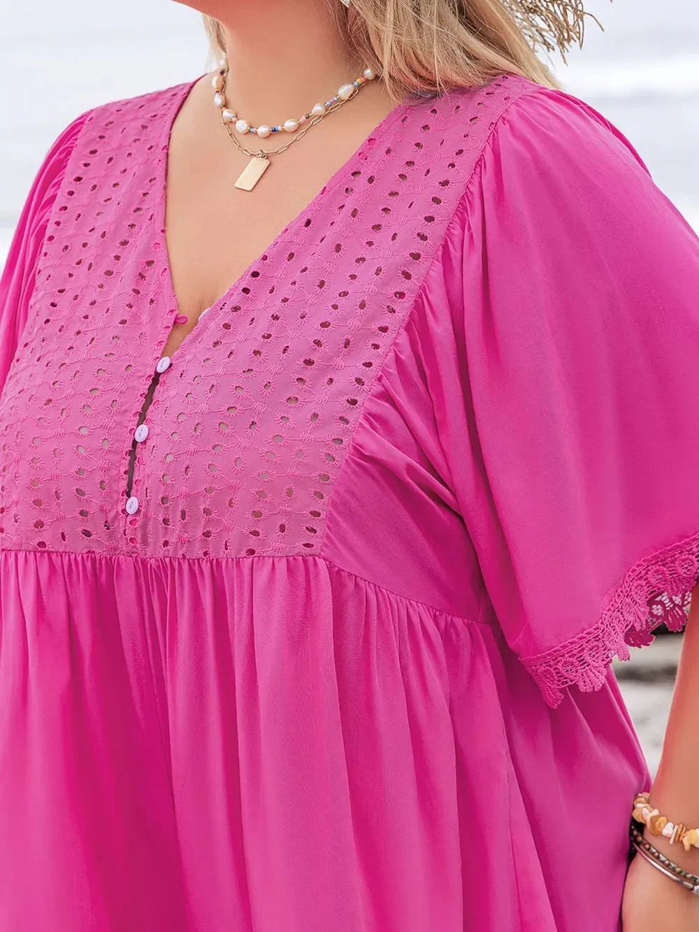 Plus Size Lace Detail V-Neck Half Sleeve Romper sold by Gigi Laurent product image thumbnail 3