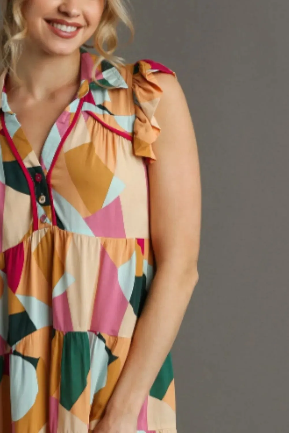 Umgee Full Size Button Detail Ruffle Sleeve Mini Dress Plus Size sold by Gigi Laurent product image thumbnail 3